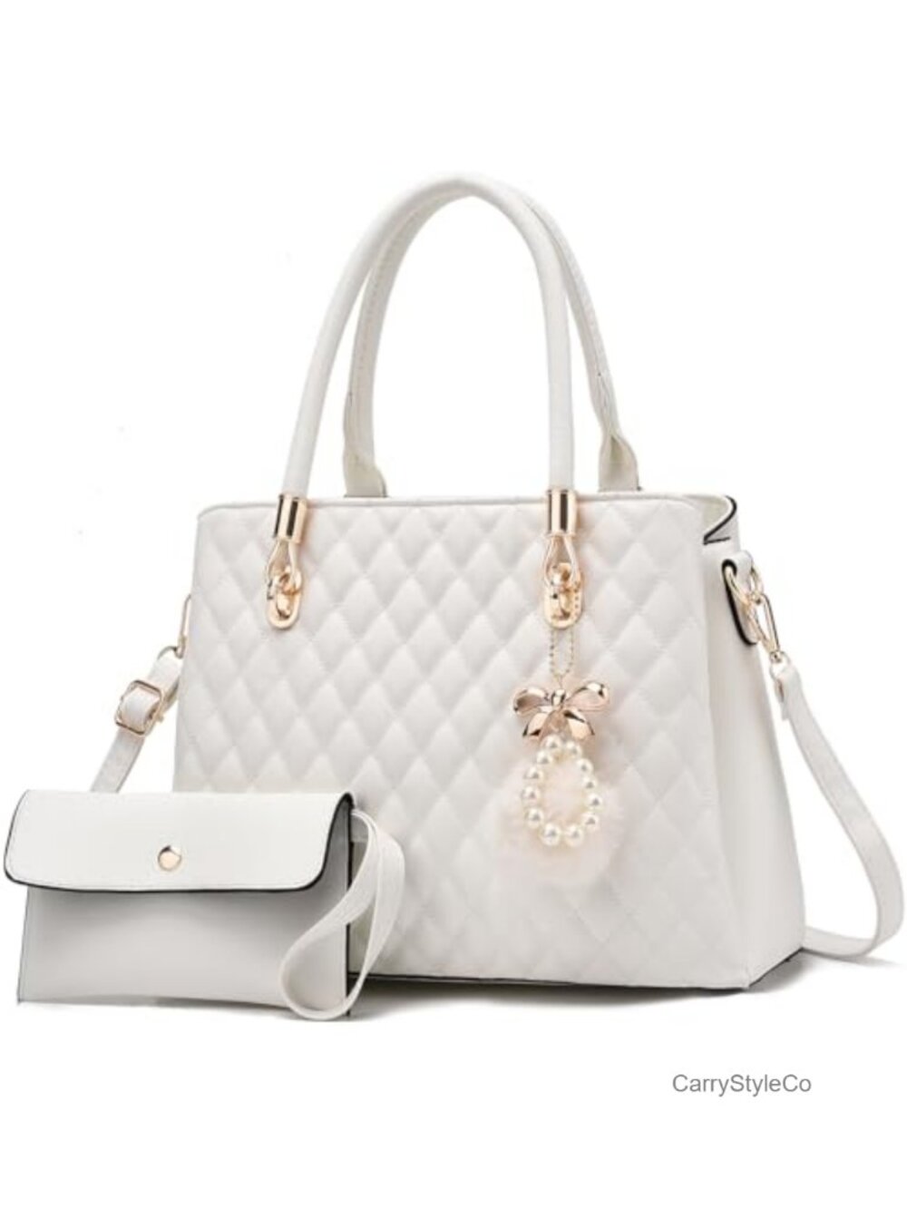 Womens Faux Leather Satchel Handbag Top Handle Shoulder Bag Tote with Pendant